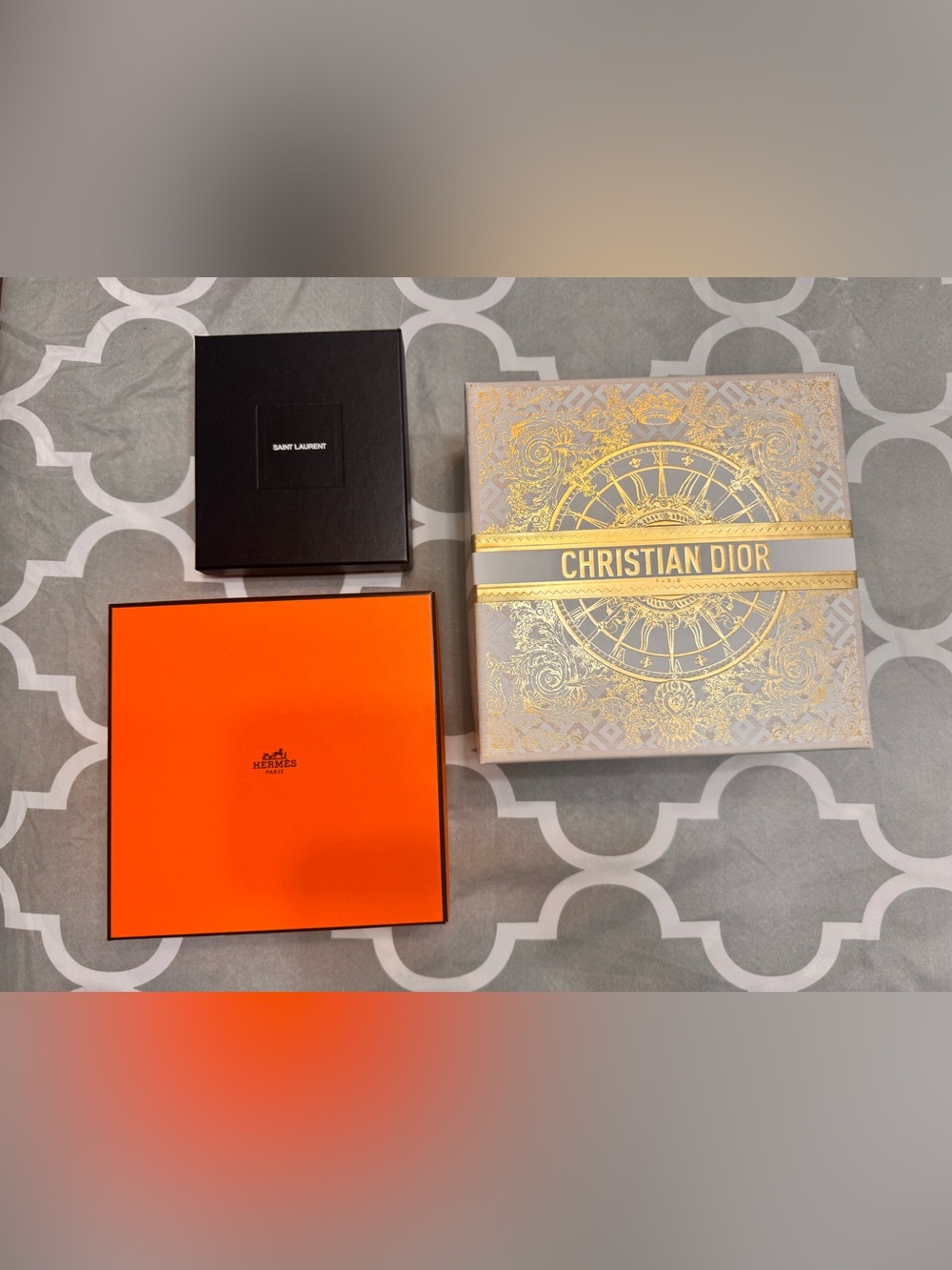 Dior Gold & Gray Gift Box, Hermes , and YSL wallet box -Luxury Box